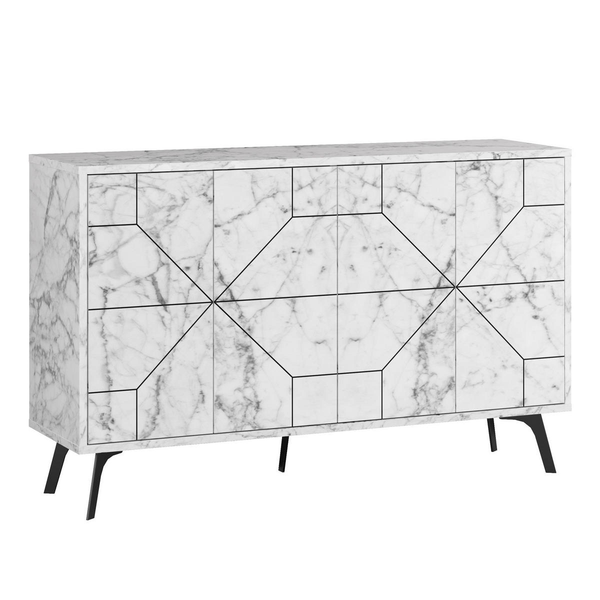 SIDEBOARD mit 6 dekorierten Türen L184 cm - Dune - Taupe, Holzwerkstoff (35/77.4/184cm) - Calicosy