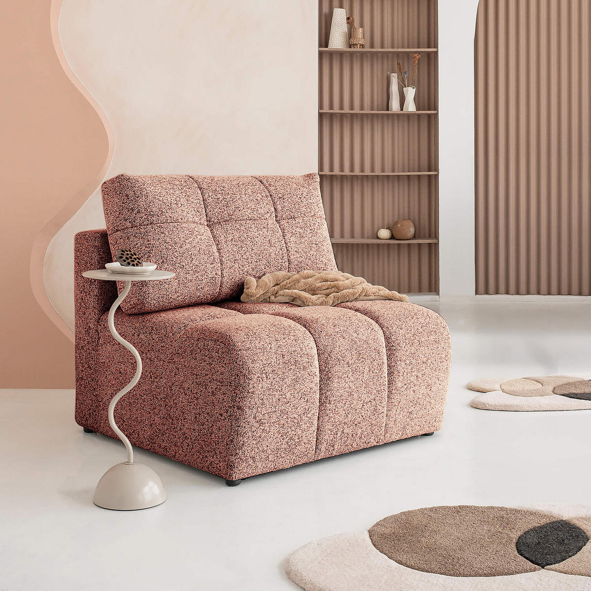 SESSEL/MITTELELEMENT - Strukturstoff - Beige/Rot, Kunststoff/Textil (96/94/96cm) - home24