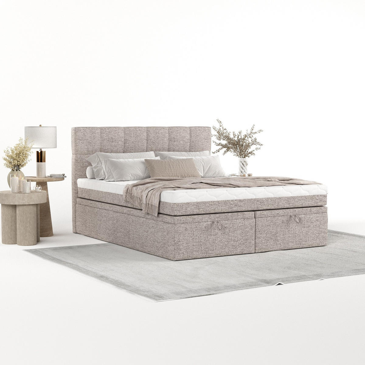 BOXBETT Elano 200/200 cm Beige im Neve Stoff - Beige/Schwarz, Holz/Holzwerkstoff (200/200cm) - AltaBeds