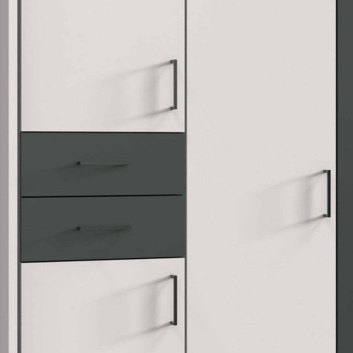 DREHTÜRENSCHRANK Kleiderschrank B273/H210/T58 cm Schubkästen & Passepartout & 2 Spiegeltüren, Weiß mit Absetzungen in Grafit, Griffe schwarz / 22578 - Schwarz/Graphitfarben, Holzwerkstoff/Kunststoff (273/210/58cm) - luma-home