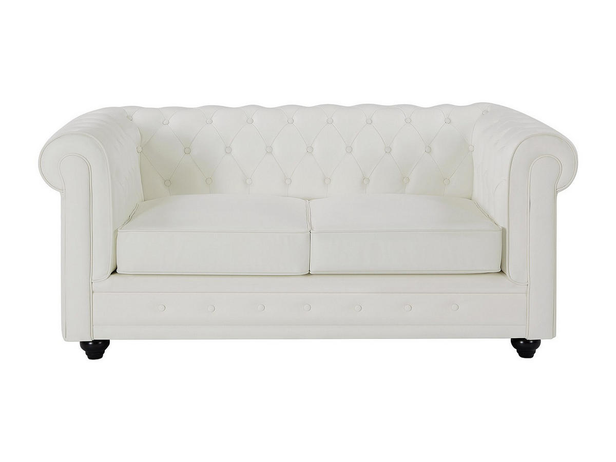 LEDERSOFA 2-Sitzer - Büffelleder - Weiß - CHESTERFIELD - Weiß, Leder (165/72/88cm) - Vente-Unique