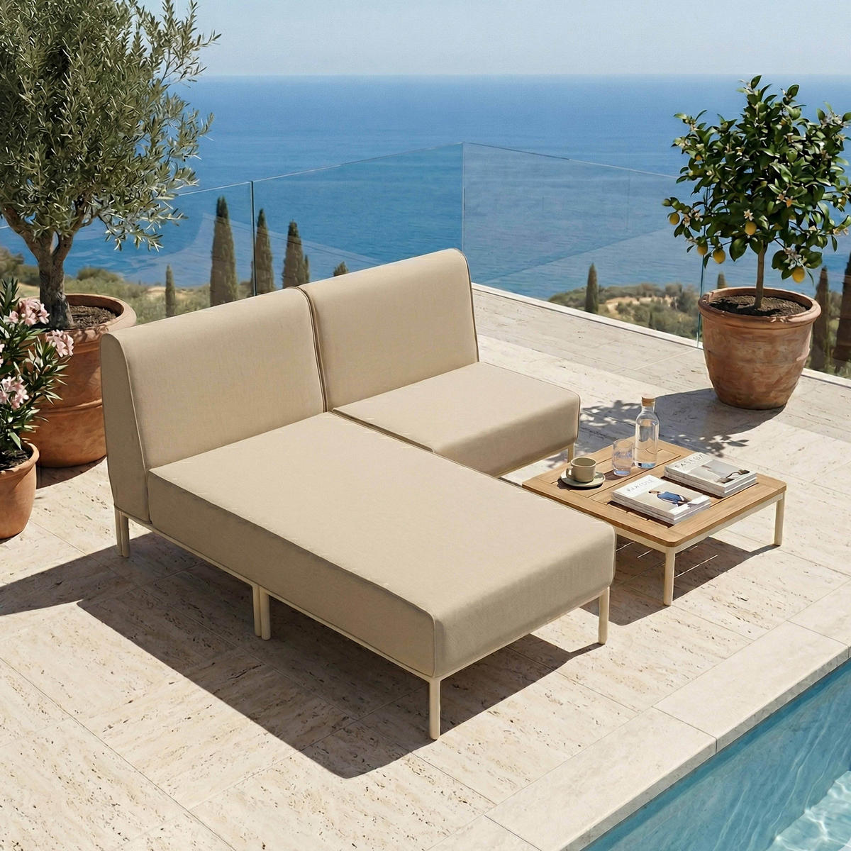 GARTENSOFA mit 2 Sitzplätzen, Beige - Beige, Textil (153/78/144cm) - Oviala