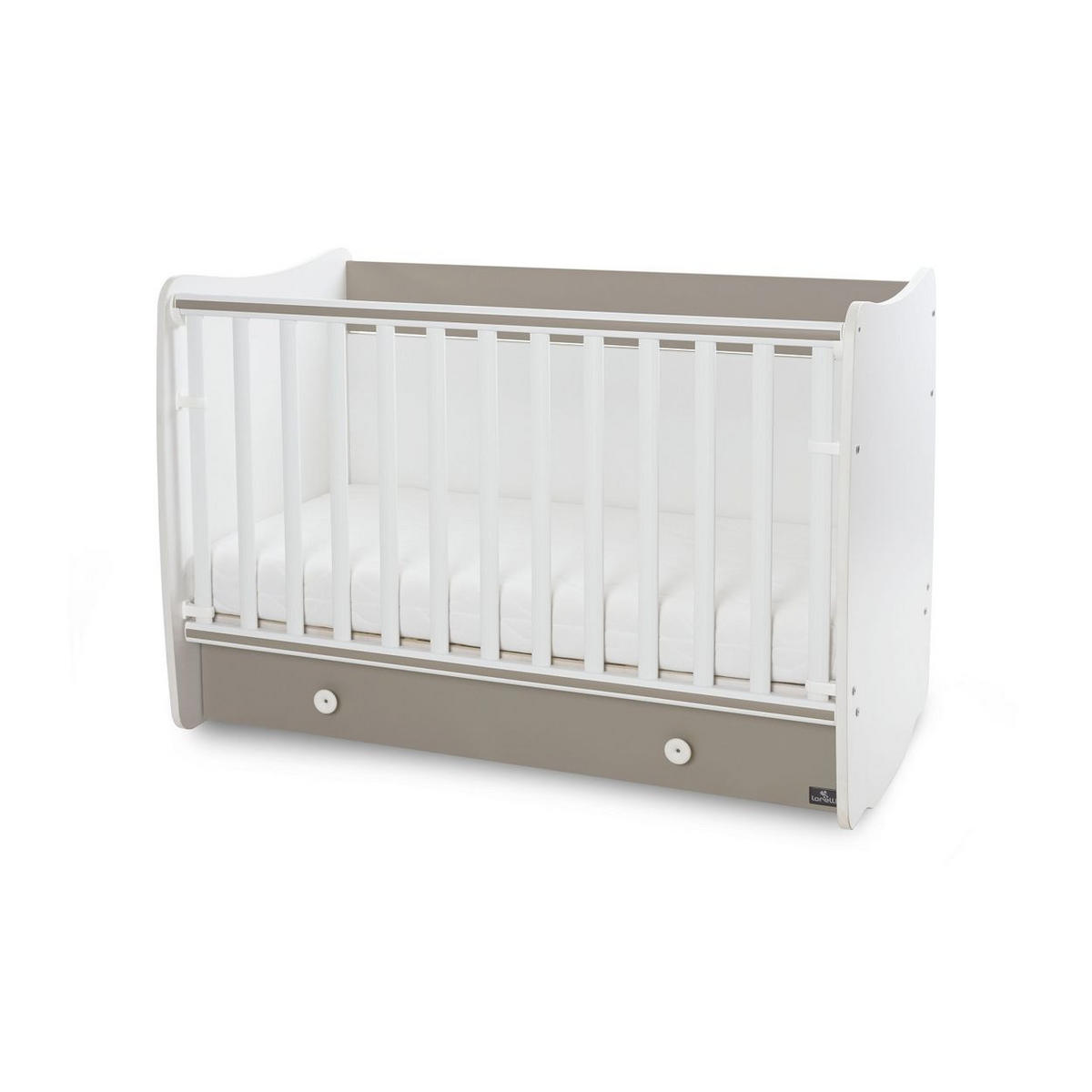 BABYBETT Dream NEW dunkelbraun weiß 140 x 70 cm, Schaukelbett, Schreibtisch, Schublade, Hubgitter - Braun, Holzwerkstoff (70/140cm) - Lorelli