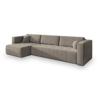 ECKSOFA OLVERA Beige Plüsch-Stoff mit Schlaffunktion - Beige, Holz (347/148cm) - MASSENO