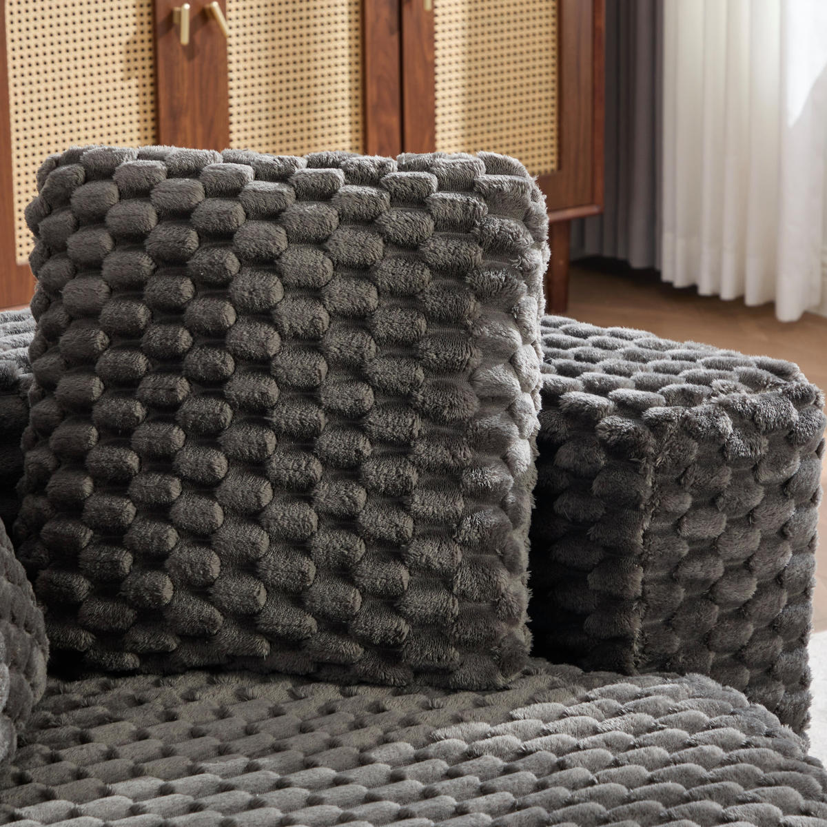 LOUNGESESSEL Mit Hocker Übergroß Rund Komprimiert Ohne Montage - Dunkelgrau, Textil (129/65/116cm) - Urban Meuble