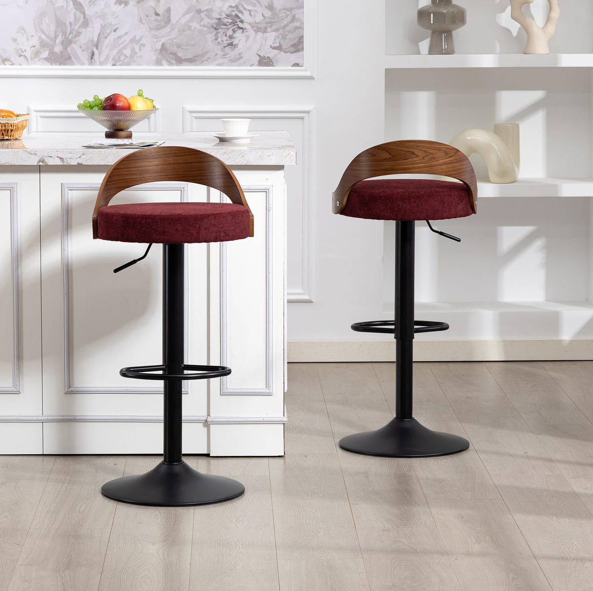 BARHOCKER drehbar höhenverstellbar 62-83 cm Wine Red 2er-Set - Rot, Metall (42/77/42.5cm) - Meubliv