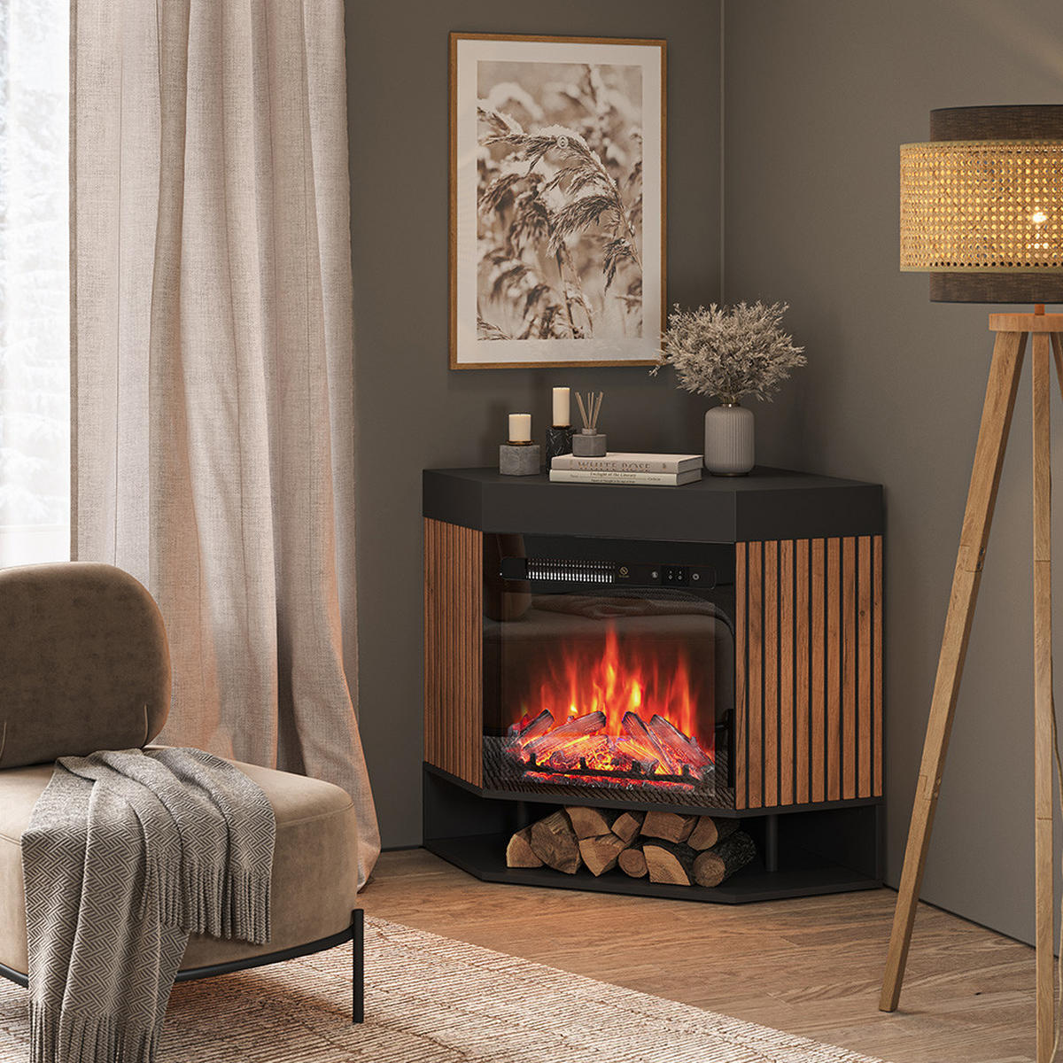 ELEKTROKAMIN Lynea Schwarz 100 cm mit realistischem Flammeneffekt und Heizung 1800W - Schwarz, Holzwerkstoff (100/80/73cm) - Vicco