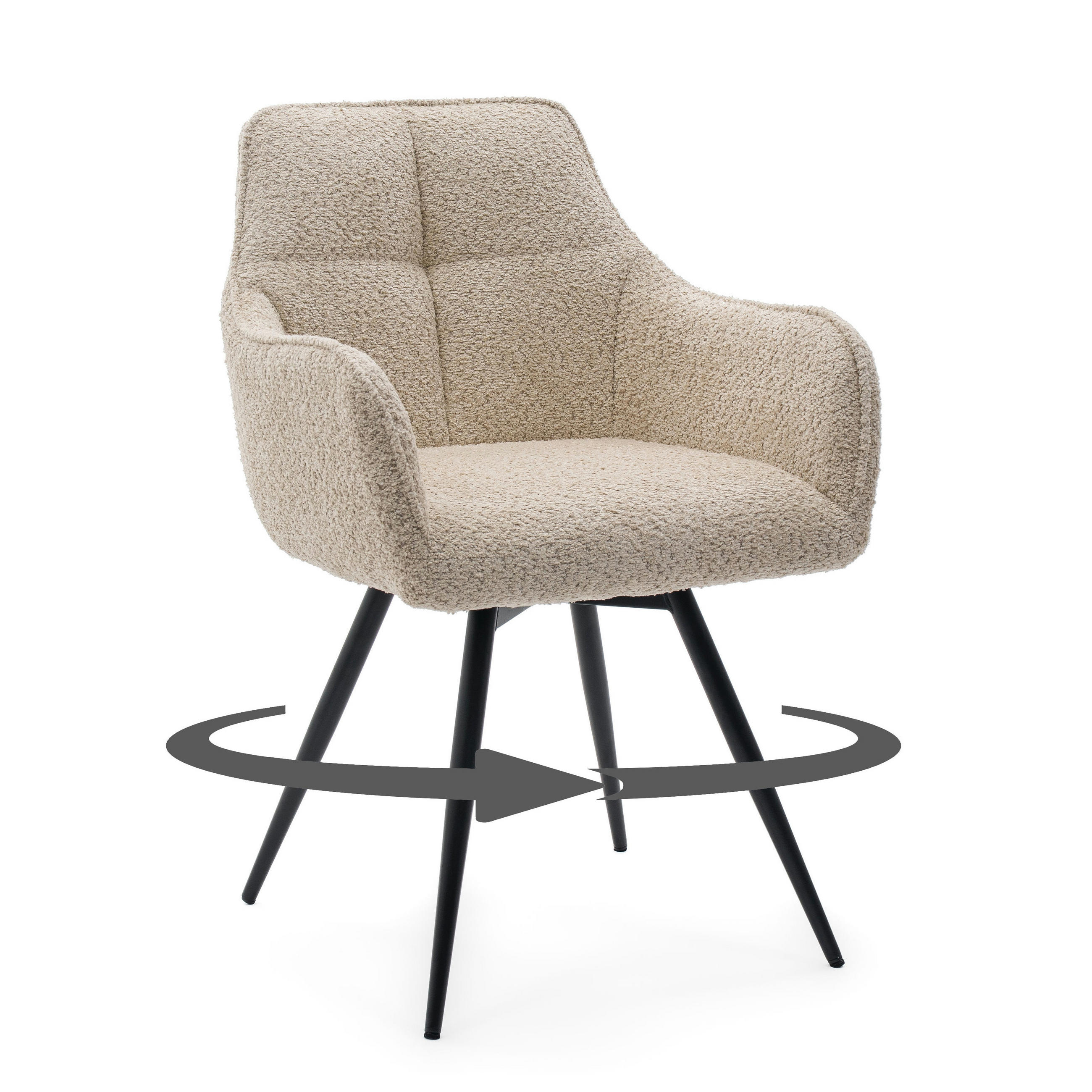 STUHL QUATTRO drehbar gepolsterter mit Steppung - hellbeige - Boucle - Ecru/Schwarz, Textil/Metall (58/86/60cm) - NEW HOME