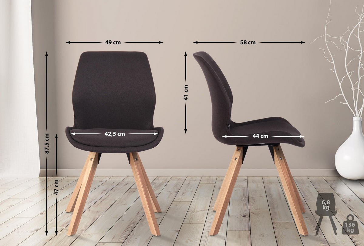 STUHL 2er Set Stoff schwarz - Eukalyptusholzfarben/Schwarz, Holz/Textil (49/87.5/58cm) - CLP