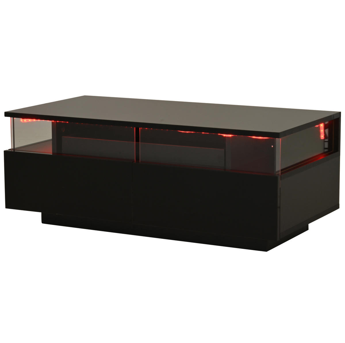 COUCHTISCH 90/45/35,5 cm mit LED-Beleuchtung, herausnehmbarem Tablett und 2 Schubladen, Hochglanz mit Hartglas, Schwarz - Schwarz, Holzwerkstoff (90/45/35.5cm) - Redom