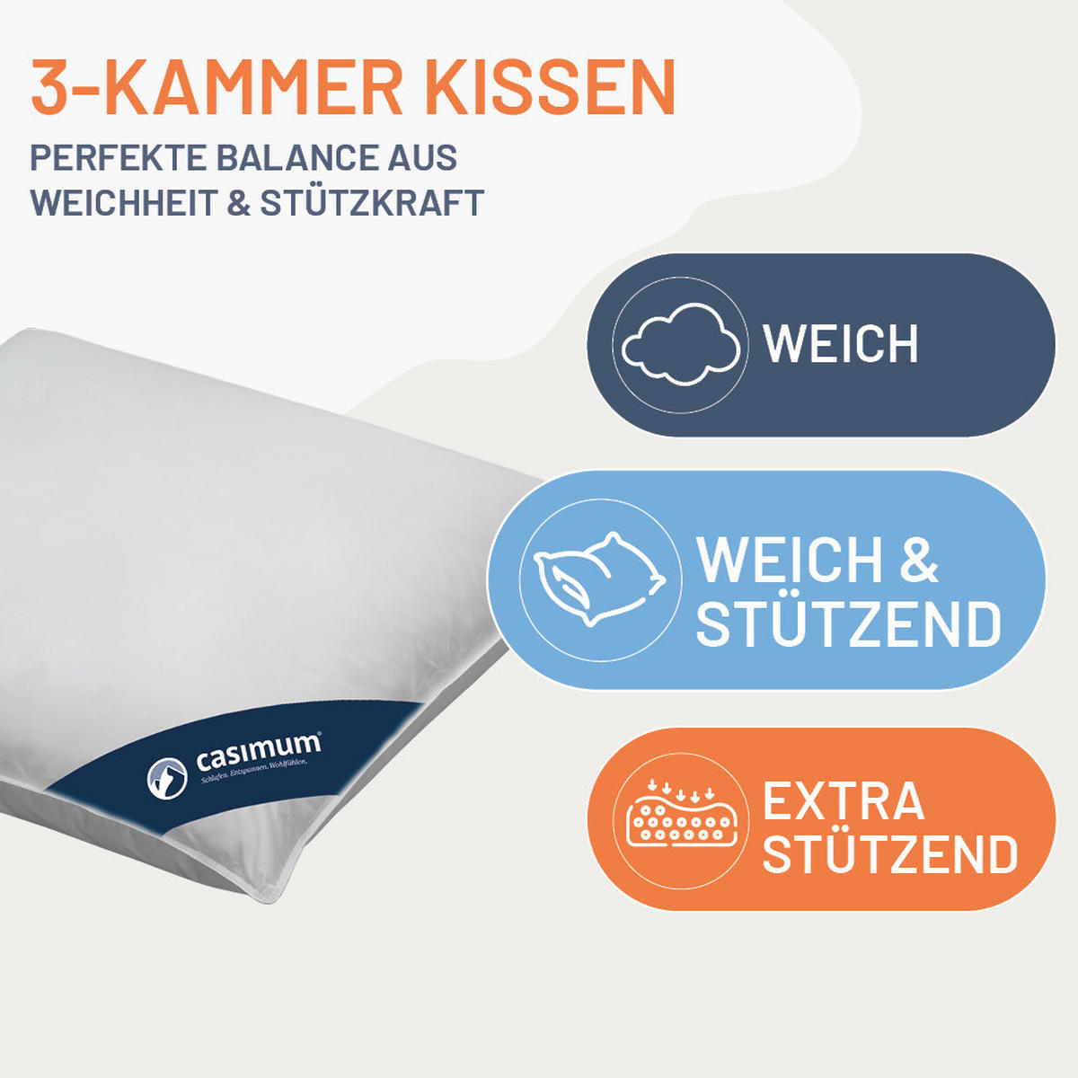 KOPFKISSEN 80x80 cm weich & stützend, 3-Kammer Daunenkissen 100% Daunen (Außen) - Weiß, Textil (80/80cm) - casimum