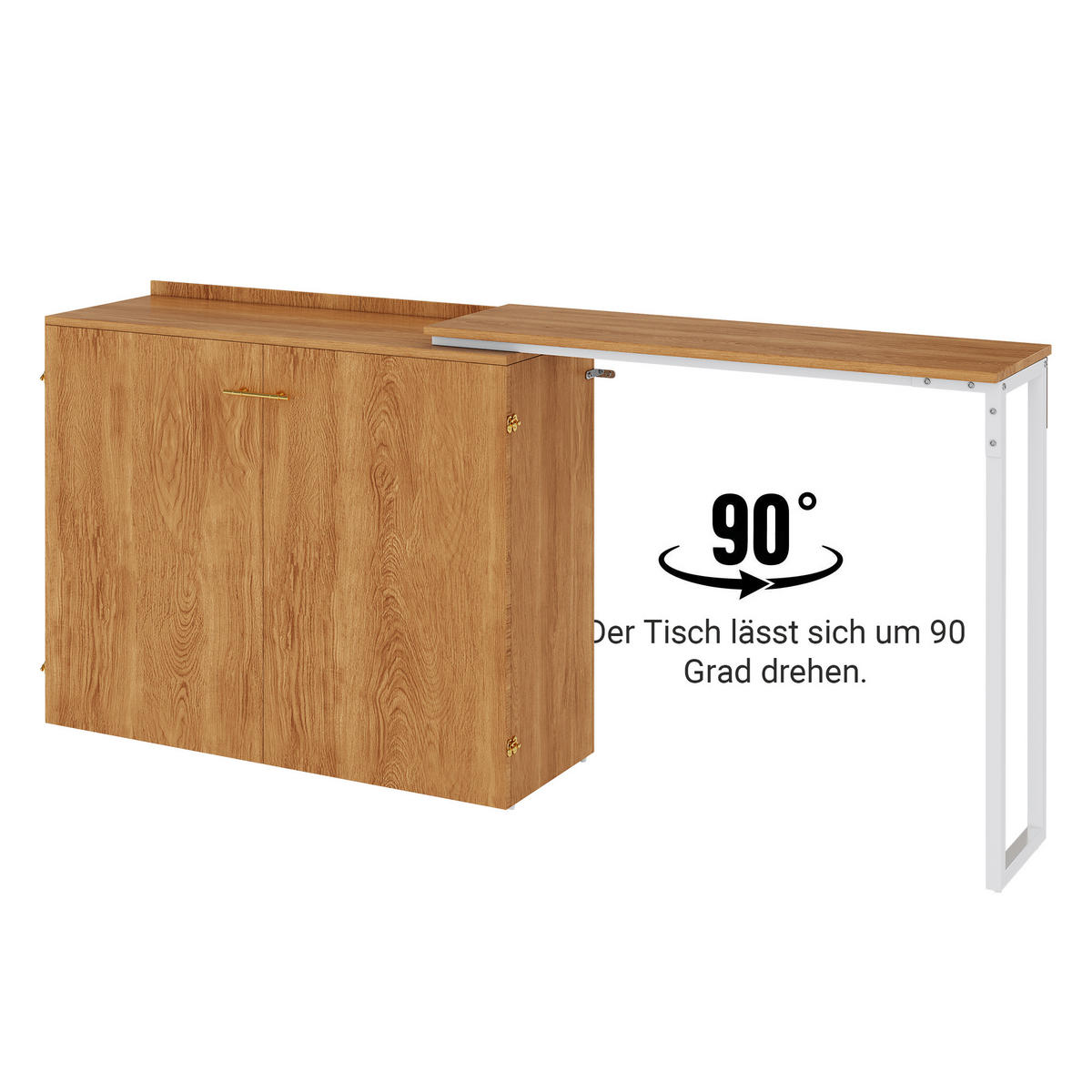 KLAPPBETT 90/200 cm in Natur mit Drehschreibtisch und Rollen - Naturfarben, Holzwerkstoff/Textil (90/200cm) - CHICFURN