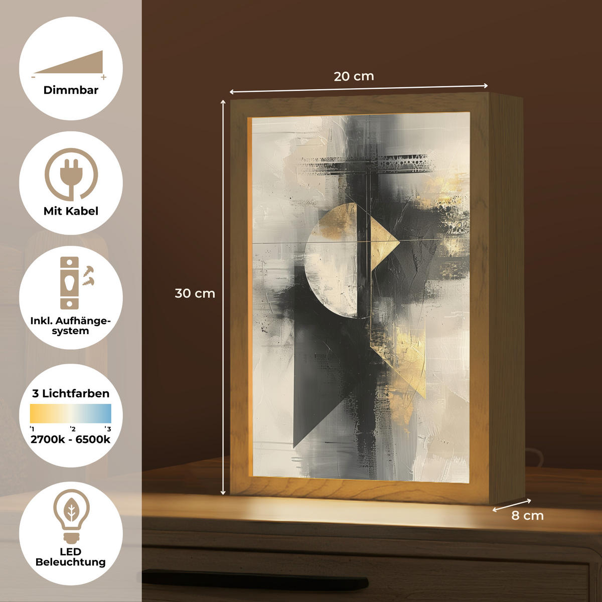 STOLNÍ LAMPA Abstraktní - černá - barva - moderní 20x30 cm - barva břízy, kompozitní dřevo (8/20/30cm) - OnlyWow