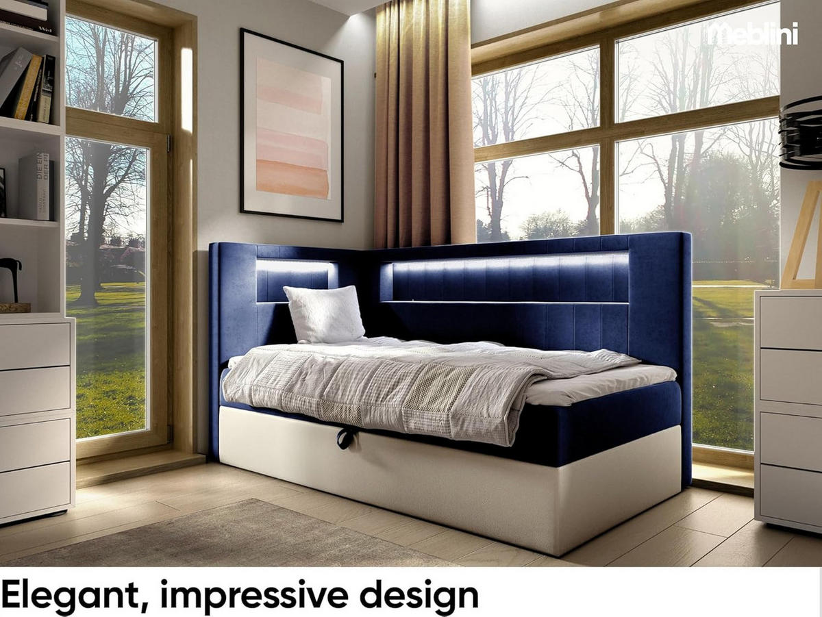 KINDERBETT GARETH 3 - Dunkelblau/Weiß, Holzwerkstoff (93/212cm) - Meblini