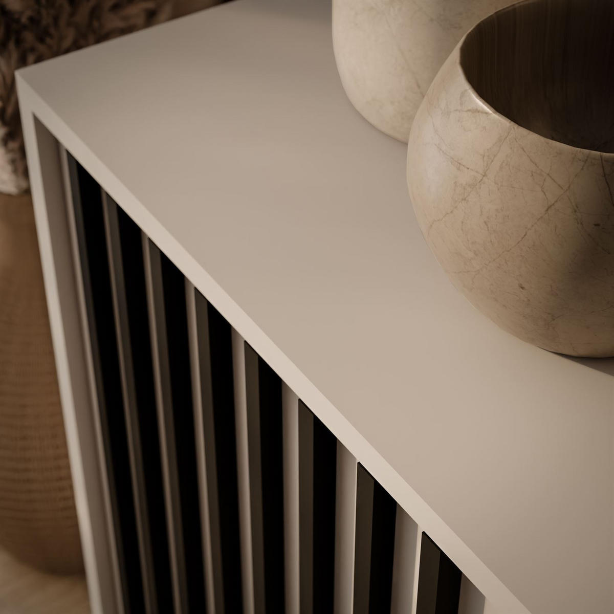 KOMMODE NELA mit Lamellen, Kaschmir/Schwarz - Kaschmir, Holzwerkstoff (105/86/45cm) - Lookway