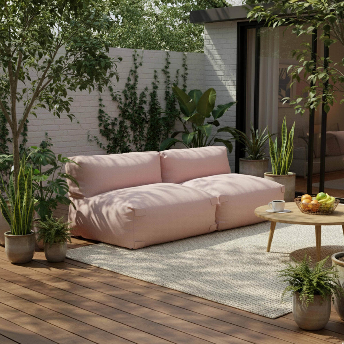 GARTENSOFA mit 2 Sitzplätzen, Puderrosa - Pink, Textil - Oviala