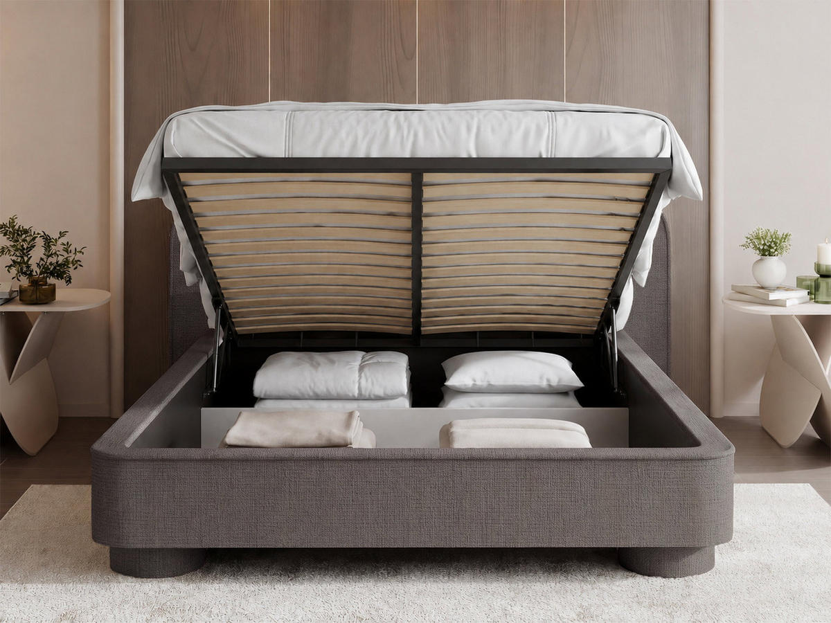 POLSTERBETT Aurora mit Bettkasten, Lattenrost & gepolsterten Füßen in Taupe Chenille 200x200 cm - Taupe/Beige, Holzwerkstoff/Textil (200/200cm) - WFL GROUP
