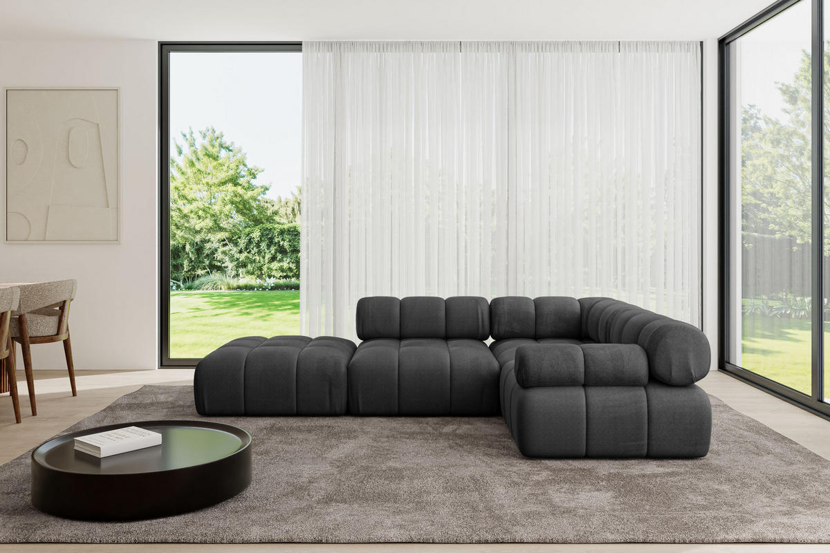 ECKSOFA modulares Sofa Felto-L1 - 285x190x70 cm Schwarz Velours - Schwarz, Holzwerkstoff/Textil (285/190cm) - ALTDECOR