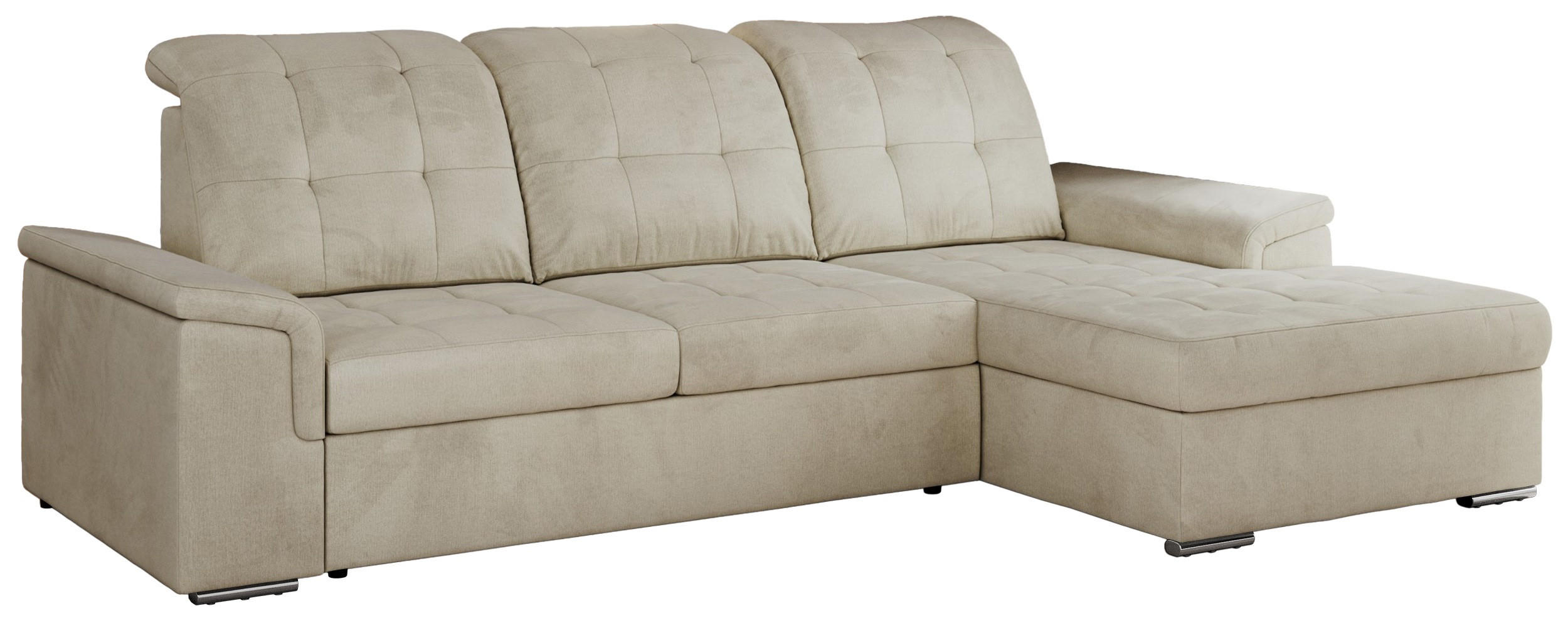 ECKSOFA MADRITO L - Beige Velorus - Rechts - Beige/Silberfarben, Textil/Metall (256/160cm)