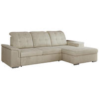 ECKSOFA MADRITO L - Beige Velorus - Rechts - Beige/Silberfarben, Textil/Metall (256/160cm)