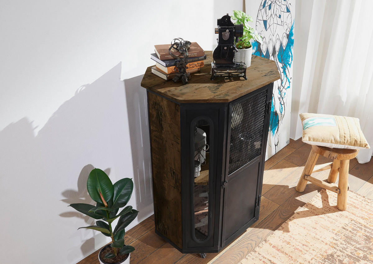 VITRINE Mango 76x60x120 braun lackiert RAILWAY #430 - Braun, Holz (76/120/60cm) - Massivmoebel24