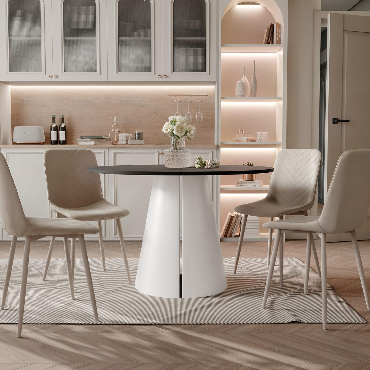 AUSZIEHTISCH BASE 100-176/76 cm, Weiß / Schwarz - Schwarz/Weiß, Holzwerkstoff/Metall (100/100/76cm) - Idohome