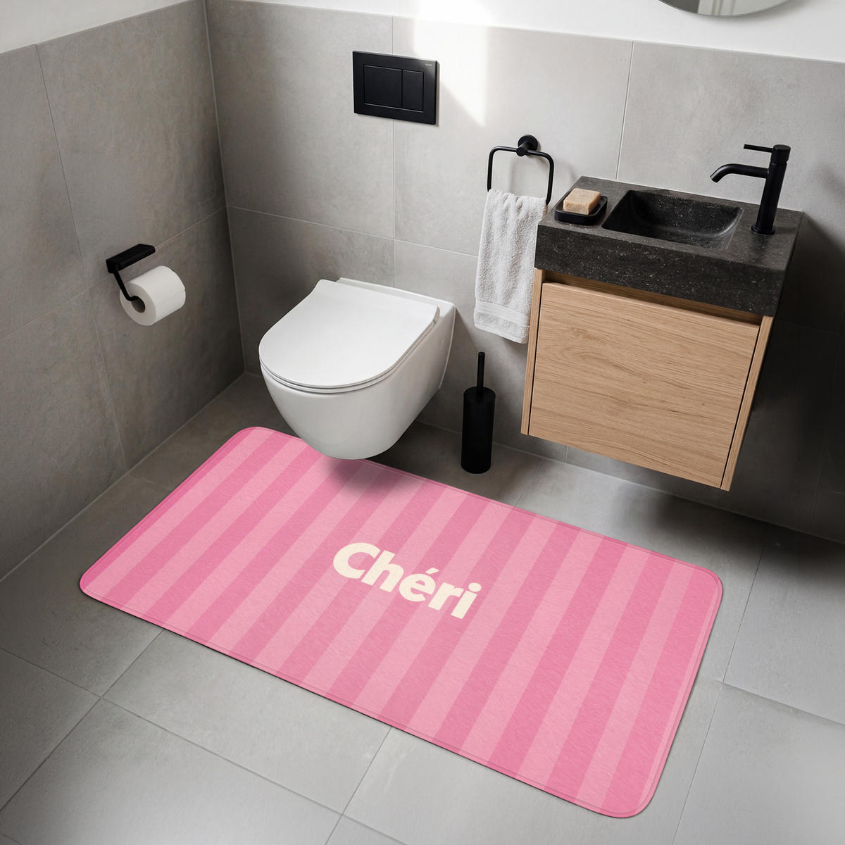 WC PŘEDLOŽKA Pruhované - růžové - Chéri 120x60 cm - růžová, textil/plast (120/1cm) - OnlyWow