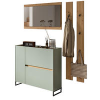 GARDEROBEN-SET Salbei und Artisan Eiche, Garderobe 172 x 197 cm, Soft-Close - Salbeigrün/Schwarz, Holzwerkstoff/Metall (172/197/32cm) - Inn.Furn