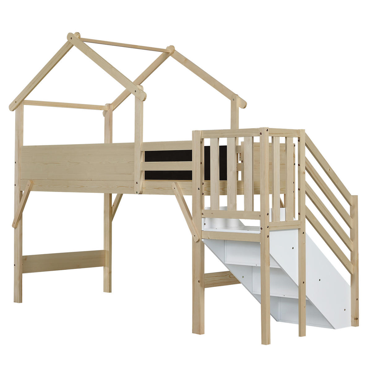 HAUSBETT 90/200 cm Weiß, Natur - Ahornfarben/Weiß, Holz - Raumix