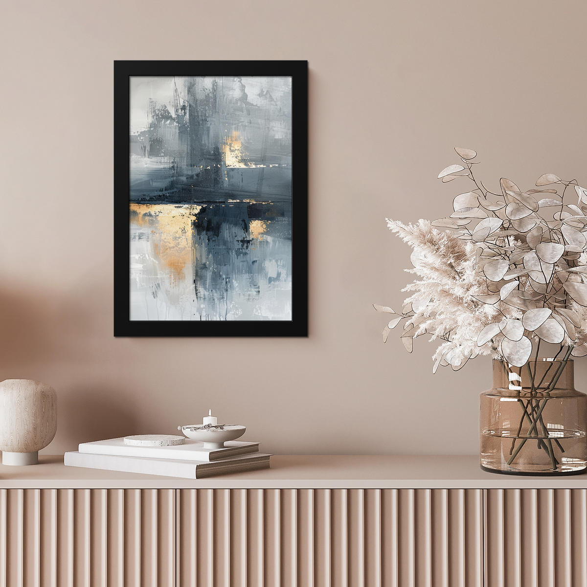 GERAHMTES BILD Kunst - Grau - Gold - Abstrakt 20x30 cm - Dunkelgrau, Papier (20/30cm) - MuchoWow