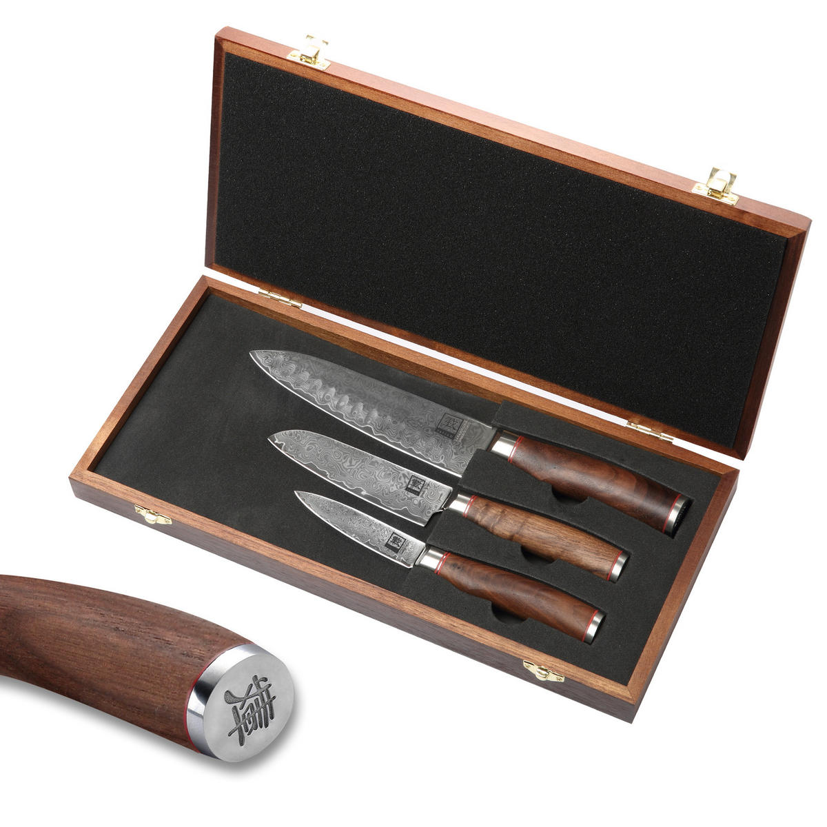 MESSER-SET 3-TEILIG 9,5–17,5 cm - Nussbaumfarben, Holz/Metall - Zayiko