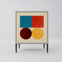 SIDEBOARD GEOMETRIC PUZZLE, Grau, 57,5x42x72,5 cm, Schwarze Metallfüße - Multicolor/Schwarz, Holzwerkstoff/Metall (57.5/72.5/42cm) - SpaceRebels
