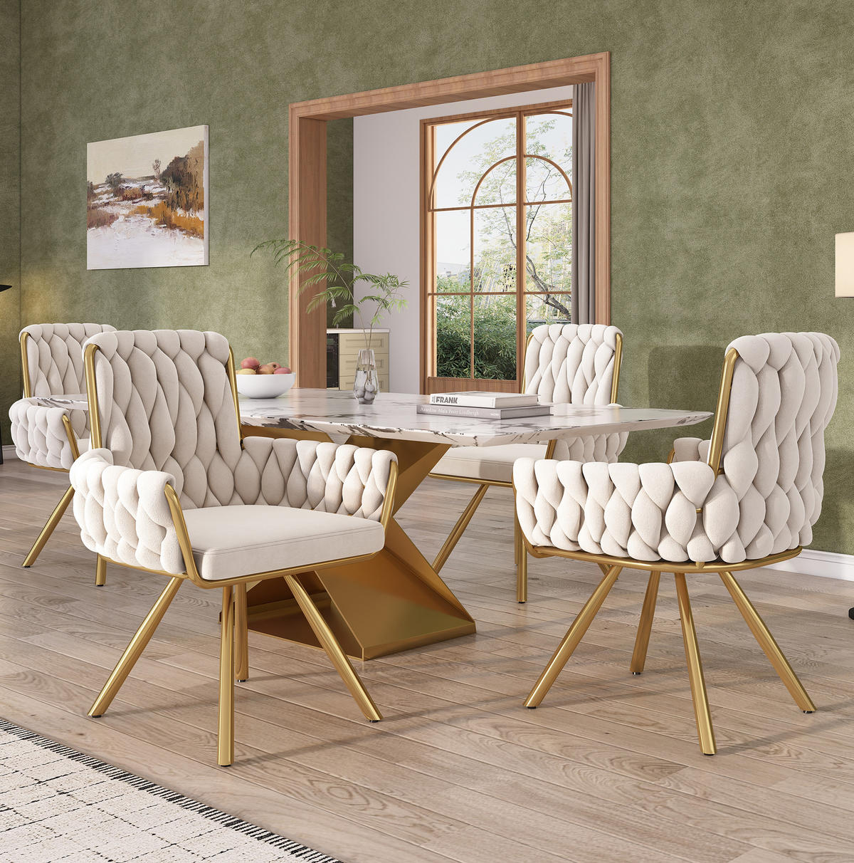 ESSZIMMERSTUHL drehbar mit Armlehnen 4er-Set Samt Beige - Beige, Metall (50/87/50.1cm) - Meubliv