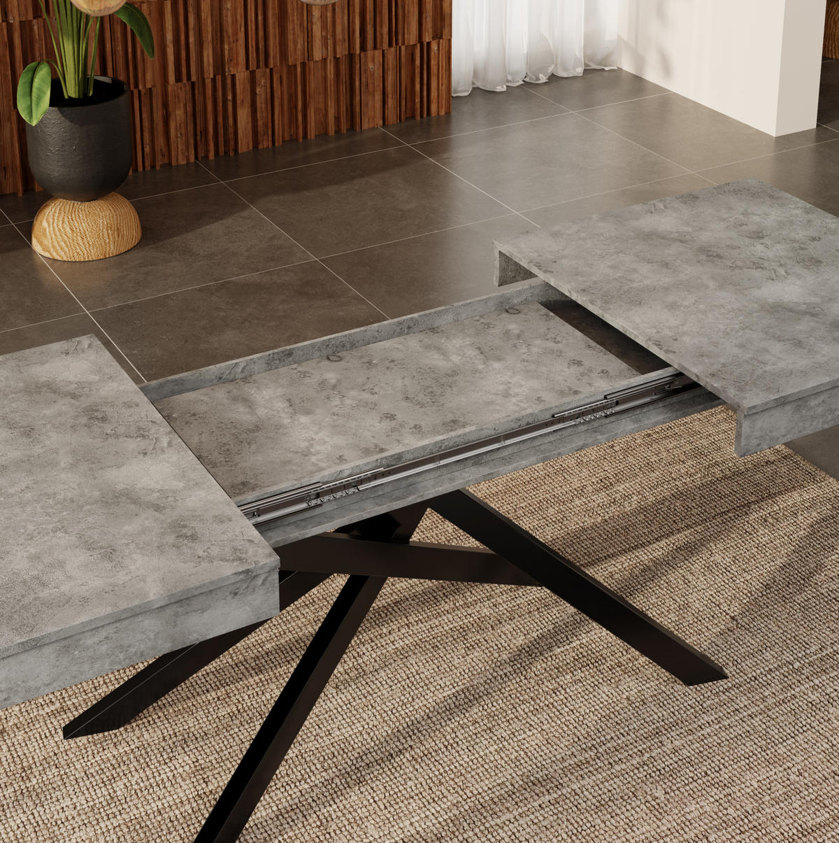 AUSZIEHTISCH 140/80 cm in Grau mit MDF-Platte und Kreuzgestell für 6–8 Personen - Grau, Holzwerkstoff (180/80/76cm) - BEAOK