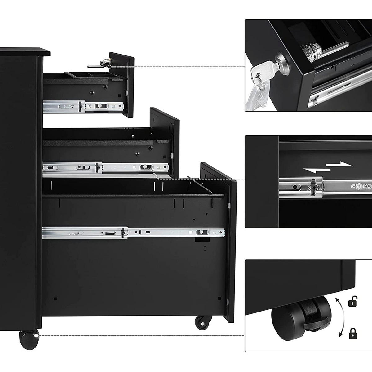 ROLLCONTAINER - Schwarz, Metall (45/60/30cm) - Hansiro