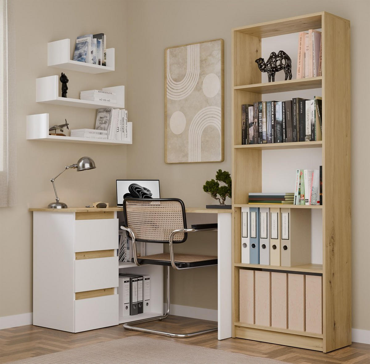 SCHREIBTISCH Weiß, Artisan Eiche 120/75/49 - Weiß/Eiche Artisan, Holzwerkstoff (49/120/75cm) - RAUMHIRSCH FURNITURE