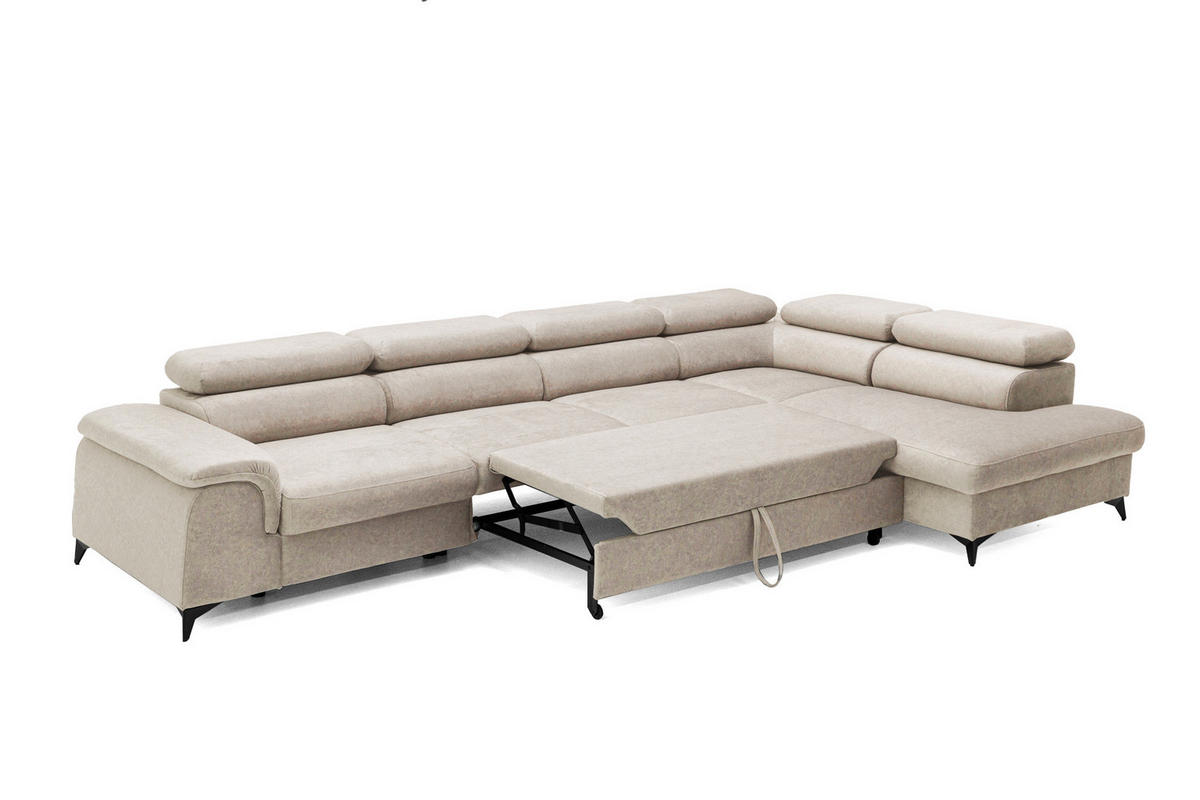 ECKSOFA Plaza Maxi Beige mit Schlaffunktion und Bettkasten 6x verstellbare Kopfstützen - Beige, Textil (203/350cm) - Muffo