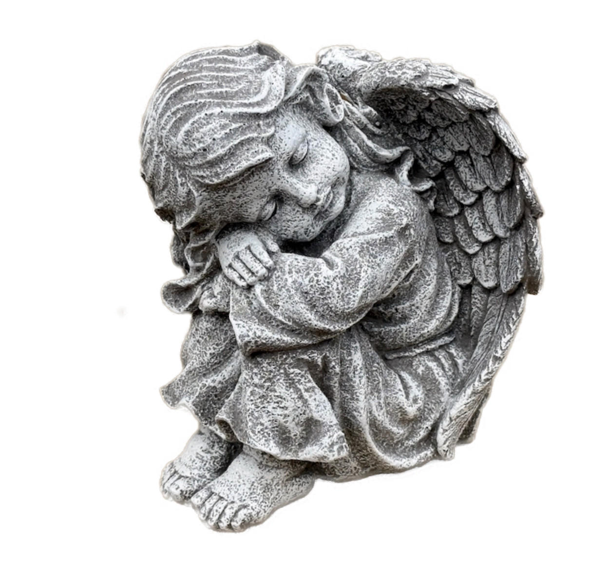 STEINFIGUR Engel Mädchen sitzend groß frostfest wetterfest aus massivem Steinguss - Grau, Stein (17/23/20cm) - stoneandstyle