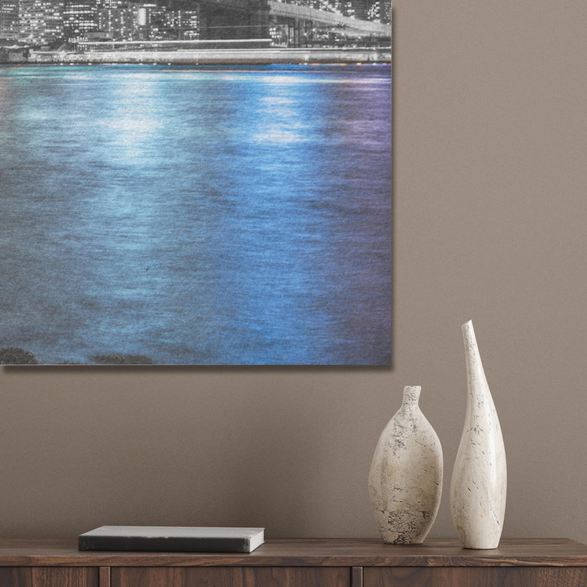 AKUSTIKPANEEL New York - Skyline - Stadt - Blau 100x70 cm - Blaugrau, Textil (100/0.9/70cm) - MuchoWow