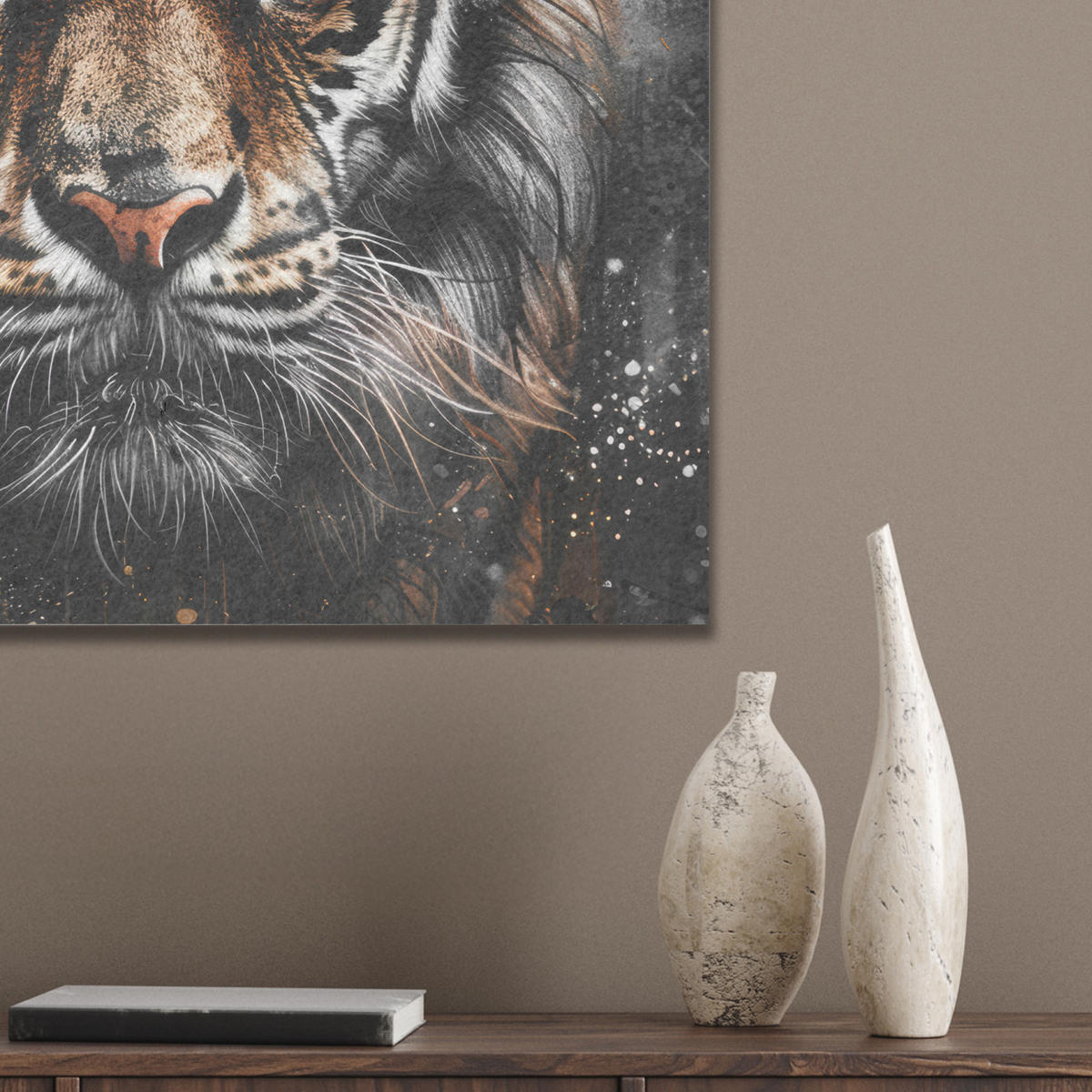 AKUSTIKBILD Tiger - Tiere - Porträt - Luxus - Schwarz Wandbilder 60x60 cm - Braun, Kunststoff (60/60/0.9cm) - MuchoWow