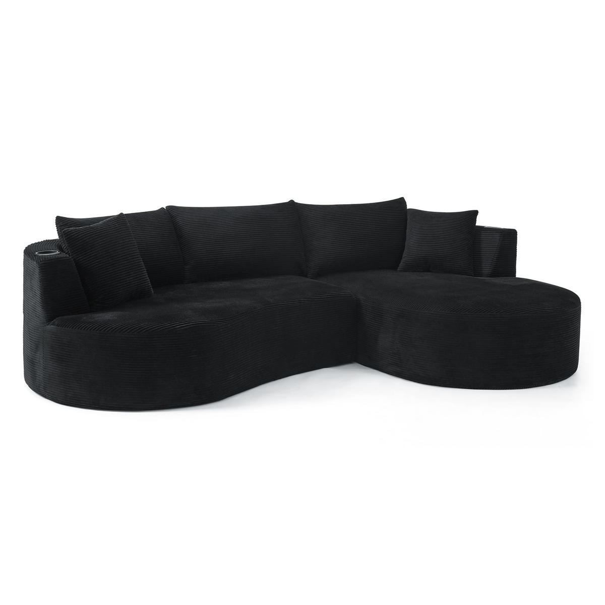 ECKSOFA 264/168/76 cm Schwarz mit Getränkehalter (Rechte Seite) - Schwarz, Textil (264/168cm) - Oxeza