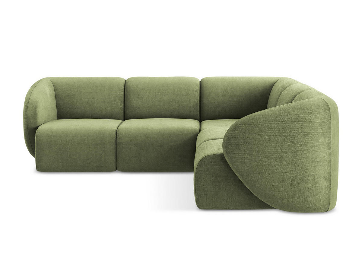 ECKSOFA Chenille Stoff Grün - Schwarz/Grün, Holzwerkstoff/Kunststoff (251/251cm) - Makamii