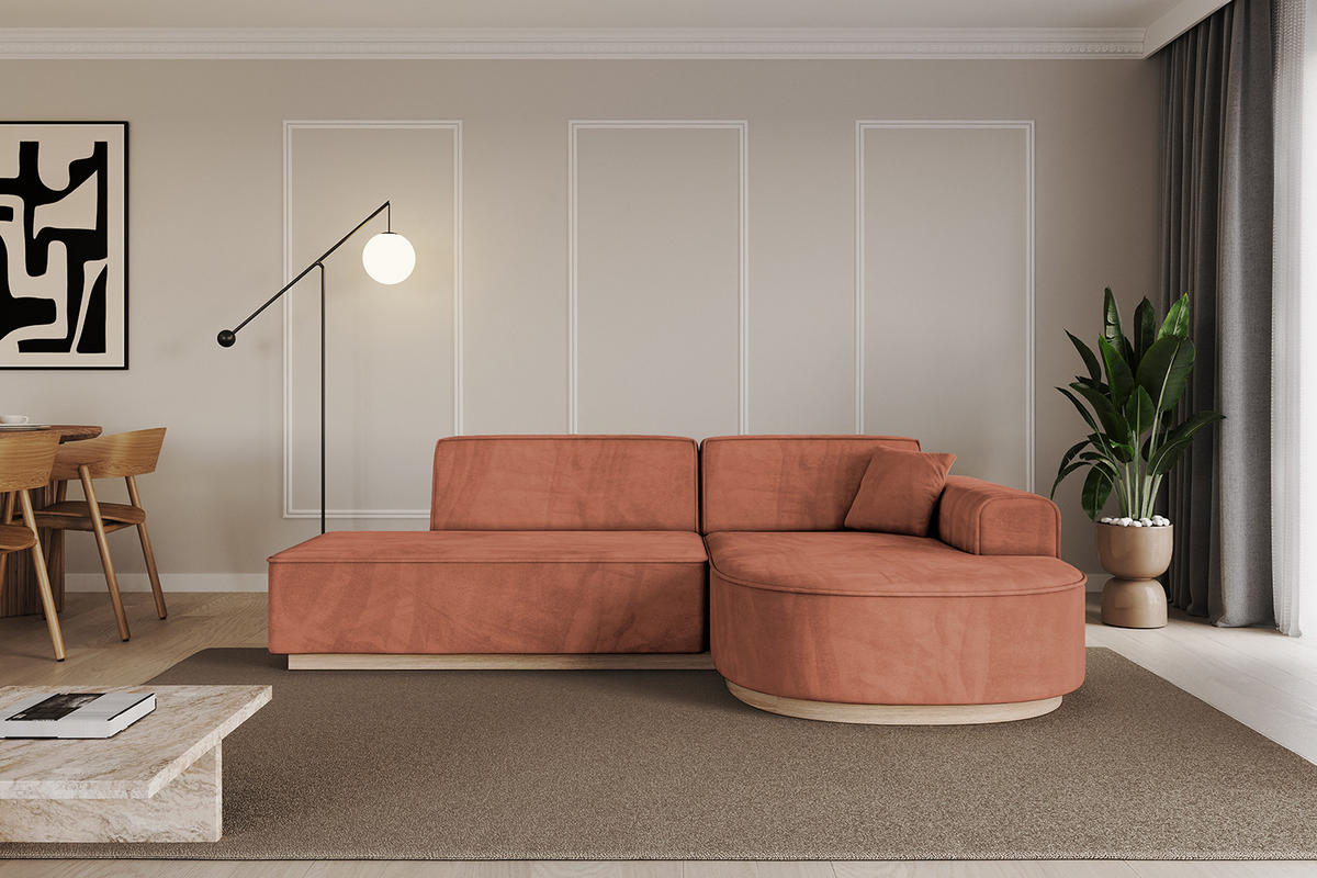 ECKSOFA Ottomane Rechts ARRIO-L1 - 243x171x83 cm Apricot - Koralle, Holzwerkstoff/Textil (243/171cm) - ALTDECOR