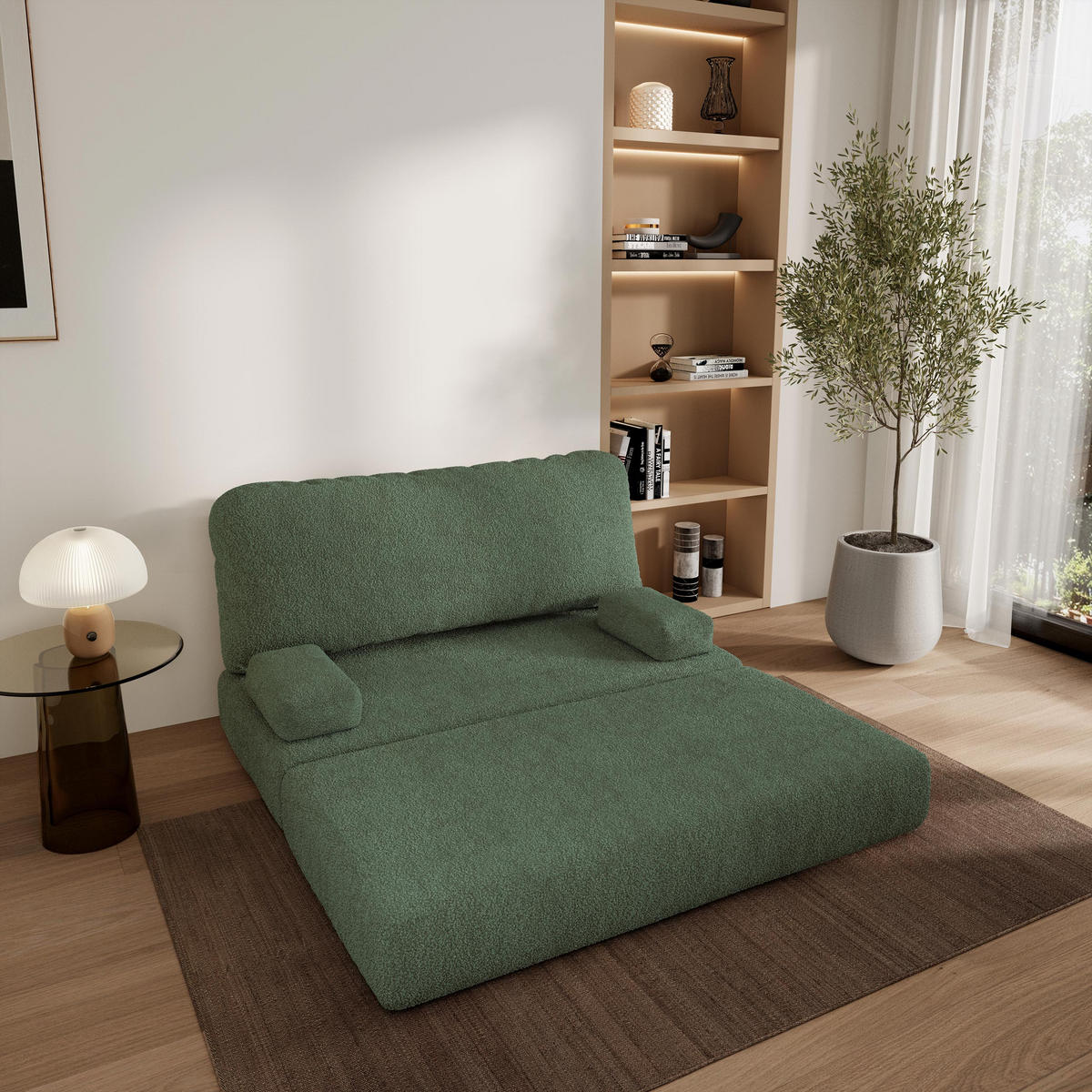 POHOVKA z pěny KESTE s funkcí spaní Buklé látka Zelená - zelená barva, textil (140/86/60cm) - MASSENO