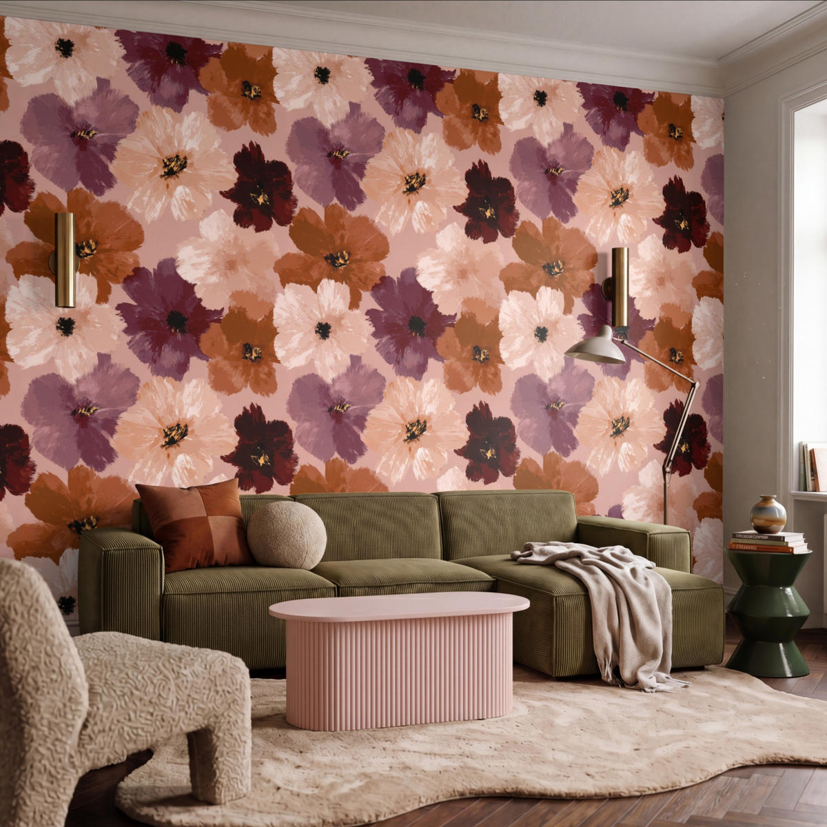 TAPETE - Blumen - Abstrakt - Erdtöne - 400x300 cm - Multicolor, Papier (400/300cm) - OnlyWow