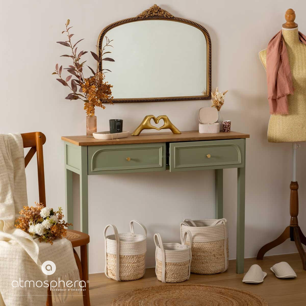 KONSOLE Mohea 100/35 cm - Grün, Holzwerkstoff (35/80/100cm) - Atmosphera Createur d´interieur