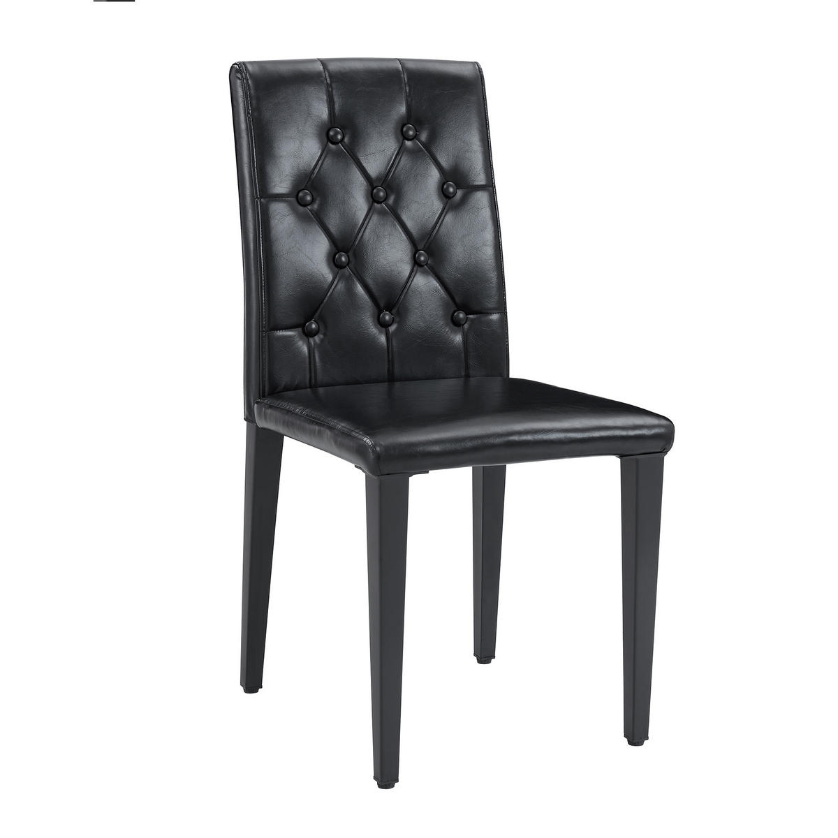 ESSGRUPPE DE-39482 5-teilig, Glastisch und 4 PU-Stühlen mit Knopfverzierung Schwarz - Schwarz, Metall (85/75/85cm) - ComfortXL