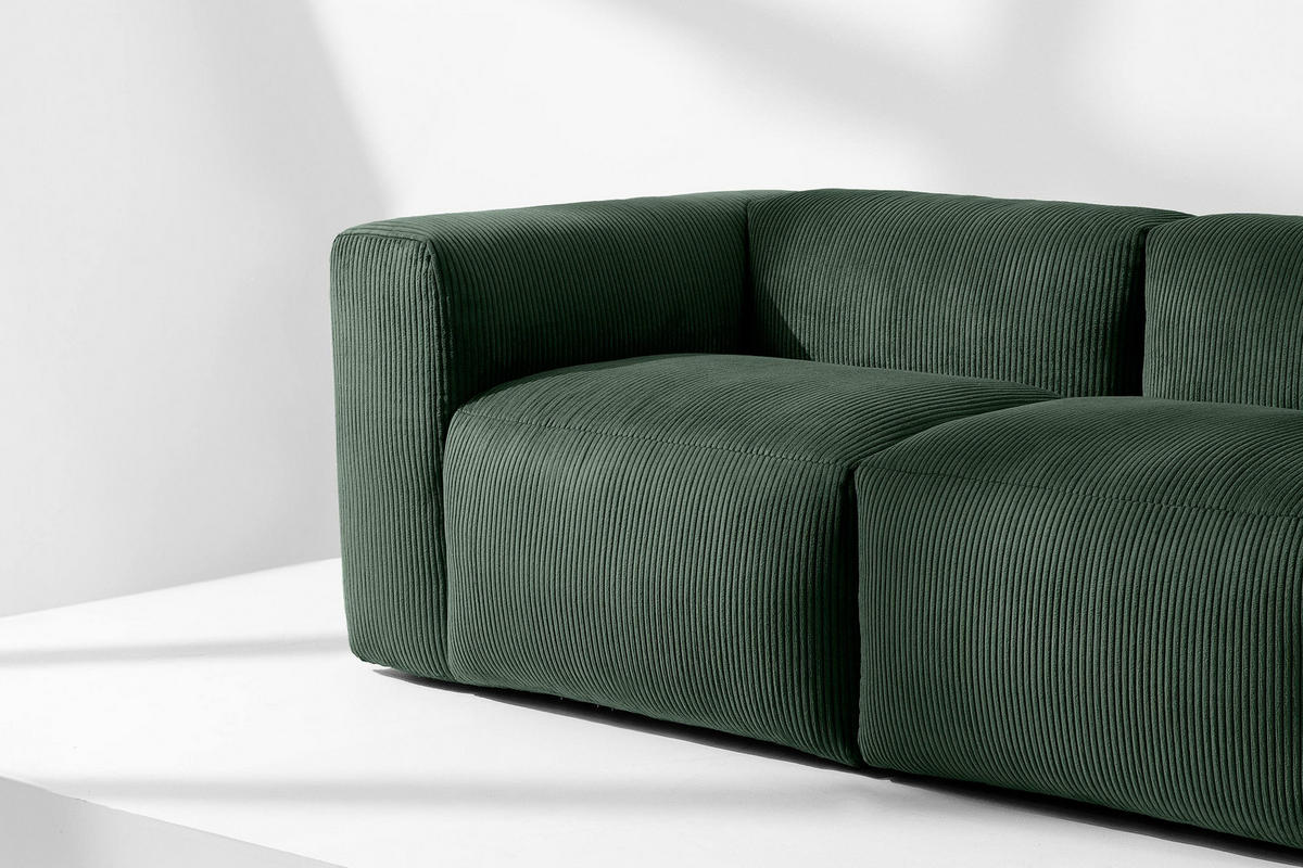2-SITZER-MODULSOFA BUFFO mit extrem weicher und bequemer Sitzfläche, Kordstoff, dunkelgrün - Dunkelgrün, Textil (210/73/96cm) - KONSIMO®