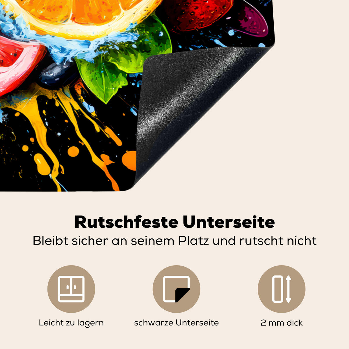 HERDABDECKPLATTE Obst - Graffiti - Bunt - Orange - Erdbeere - Abstrakt Herdabdeckung Induktionsfeld 75x52 cm - Orange, Kunststoff (75/52/0.2cm) - MuchoWow