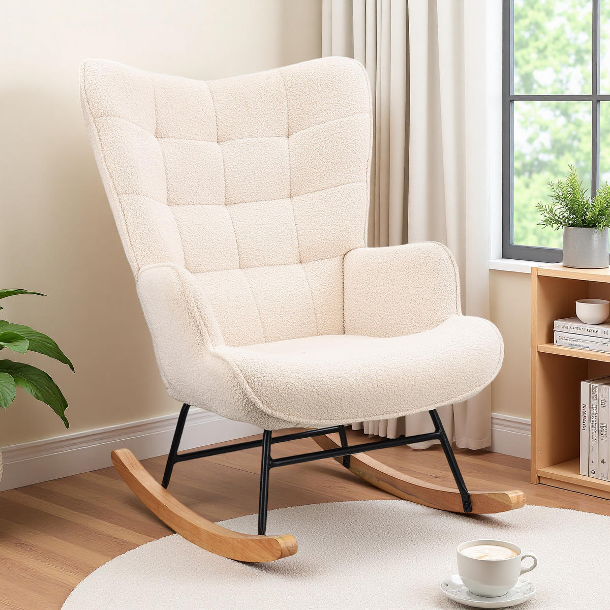 SCHAUKELSTUHL beige teddy gesteppt design - Beige, Holzwerkstoff (75/92/53.5cm) - SHOPENTRA